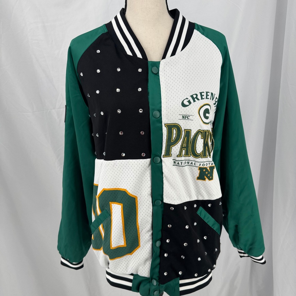Gameday Couture Green Bay Packers Rhinestone Varsity Jacket Green Womens Large